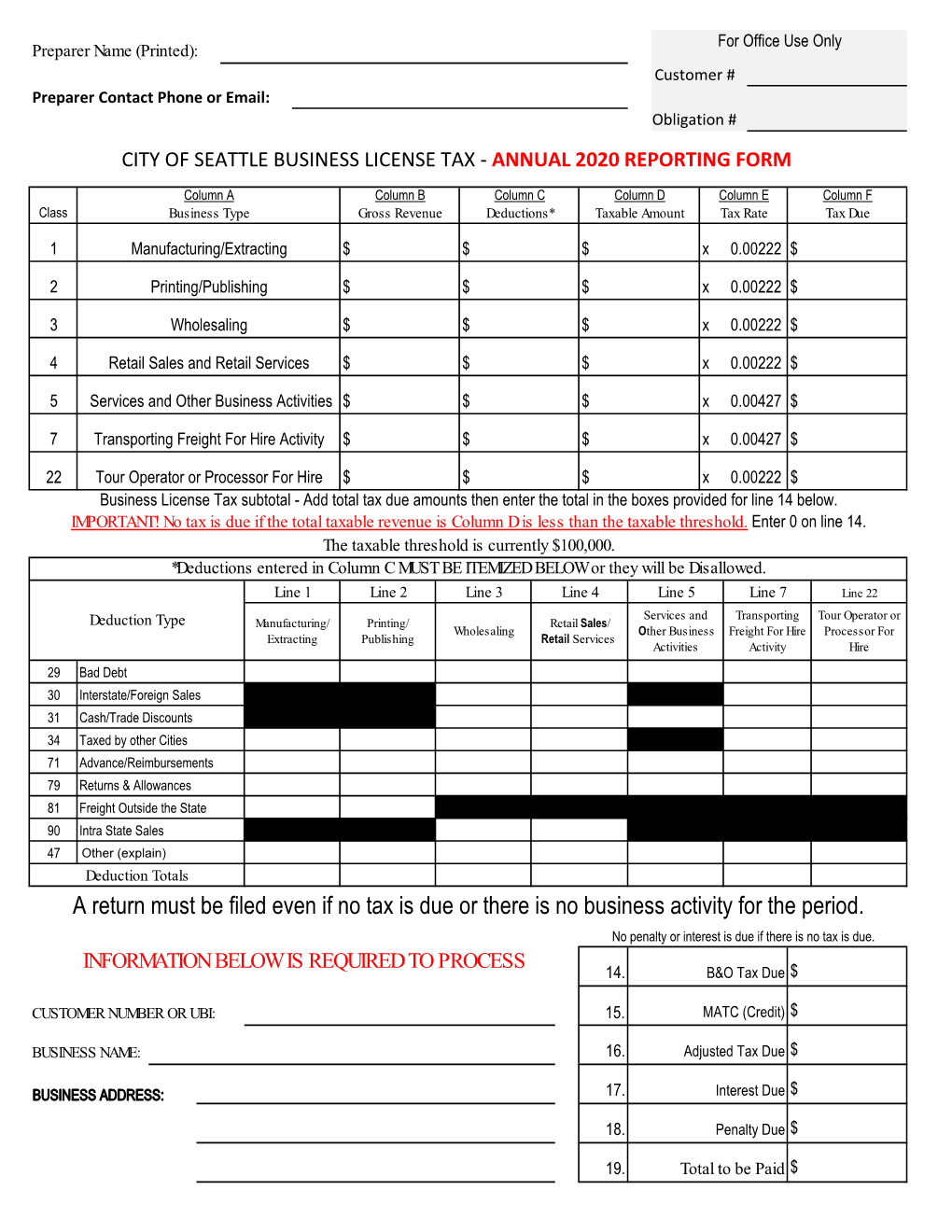 A Return Must Be Filed Even If No Tax Is Due Or There Is No Business Activity for the Period. No Penalty Or Interest Is Due If There Is No Tax Is Due