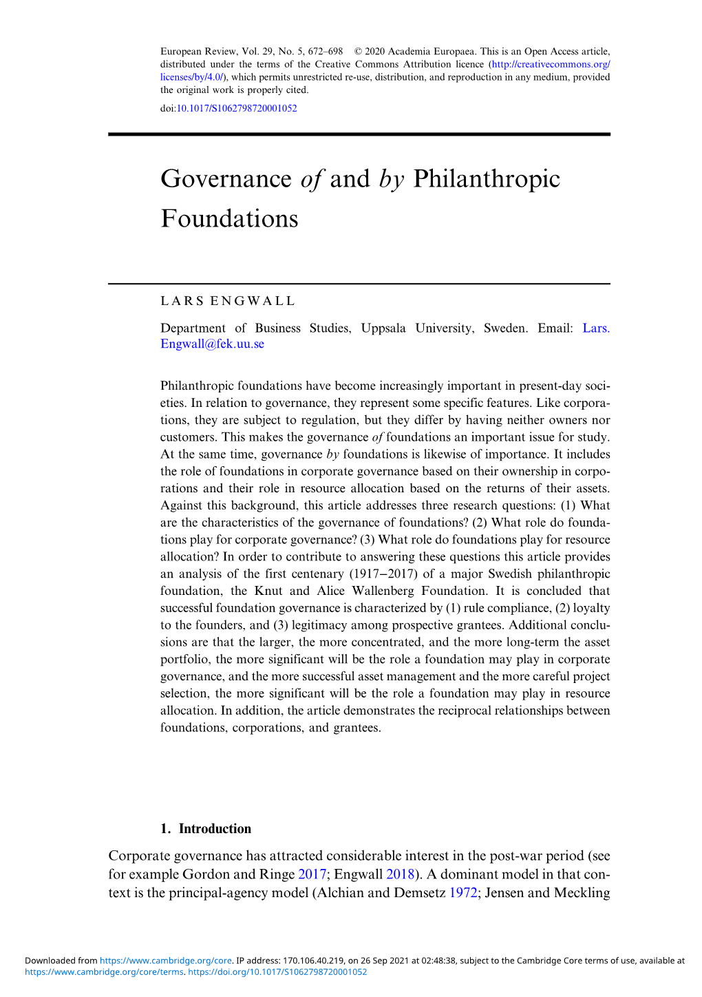 Governance of and by Philanthropic Foundations