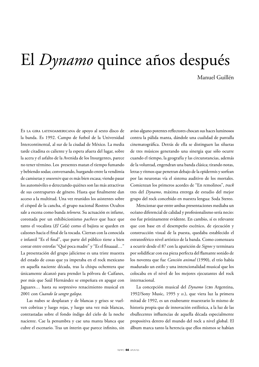 El Dynamo Quince Años Después Manuel Guillén