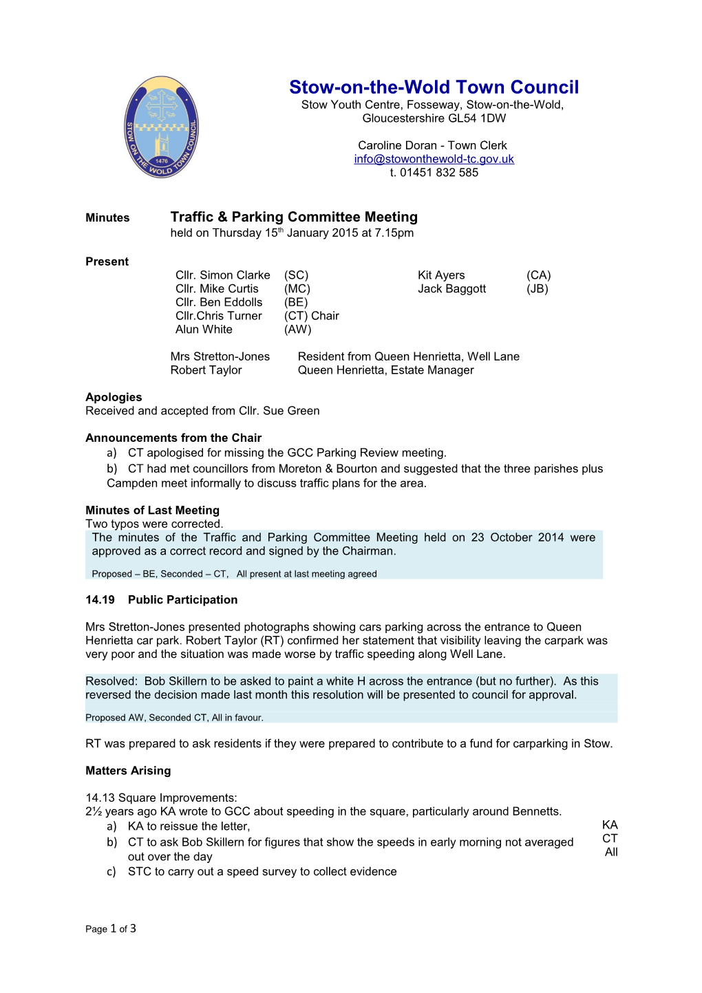 Minutes Traffic & Parking Committee Meeting