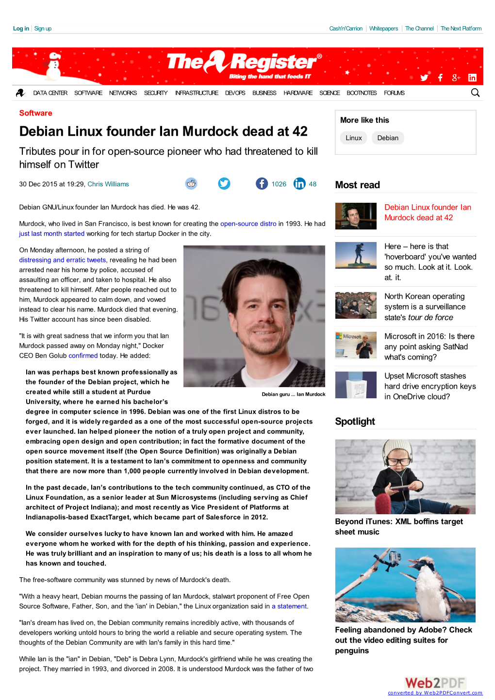 Debian Linux Founder Ian Murdock Dead at 42 • the Register