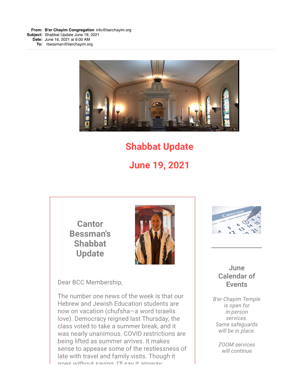 Shabbat Update June 19 2021