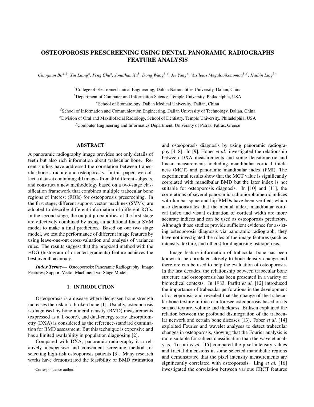 Osteoporosis Prescreening Using Dental Panoramic Radiographs Feature Analysis