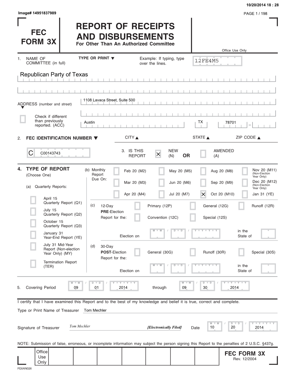 Report of Receipts and Disbursements