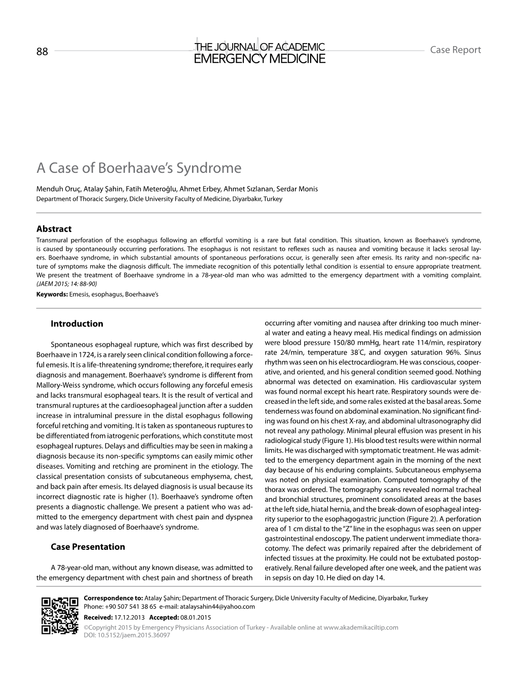 A Case of Boerhaave's Syndrome