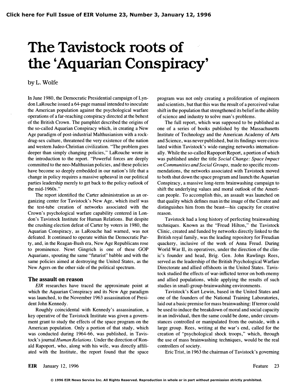 The Tavistock Roots of the 'Aquarian Conspiracy'