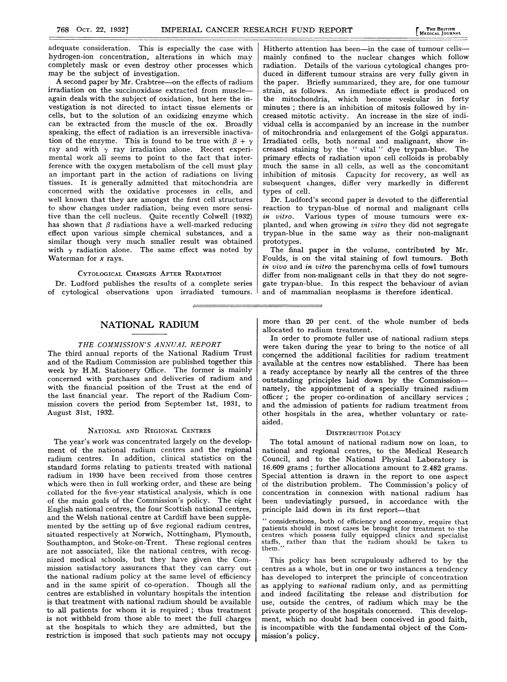 NATIONAL RADIUM Allocated to Radium Treatment