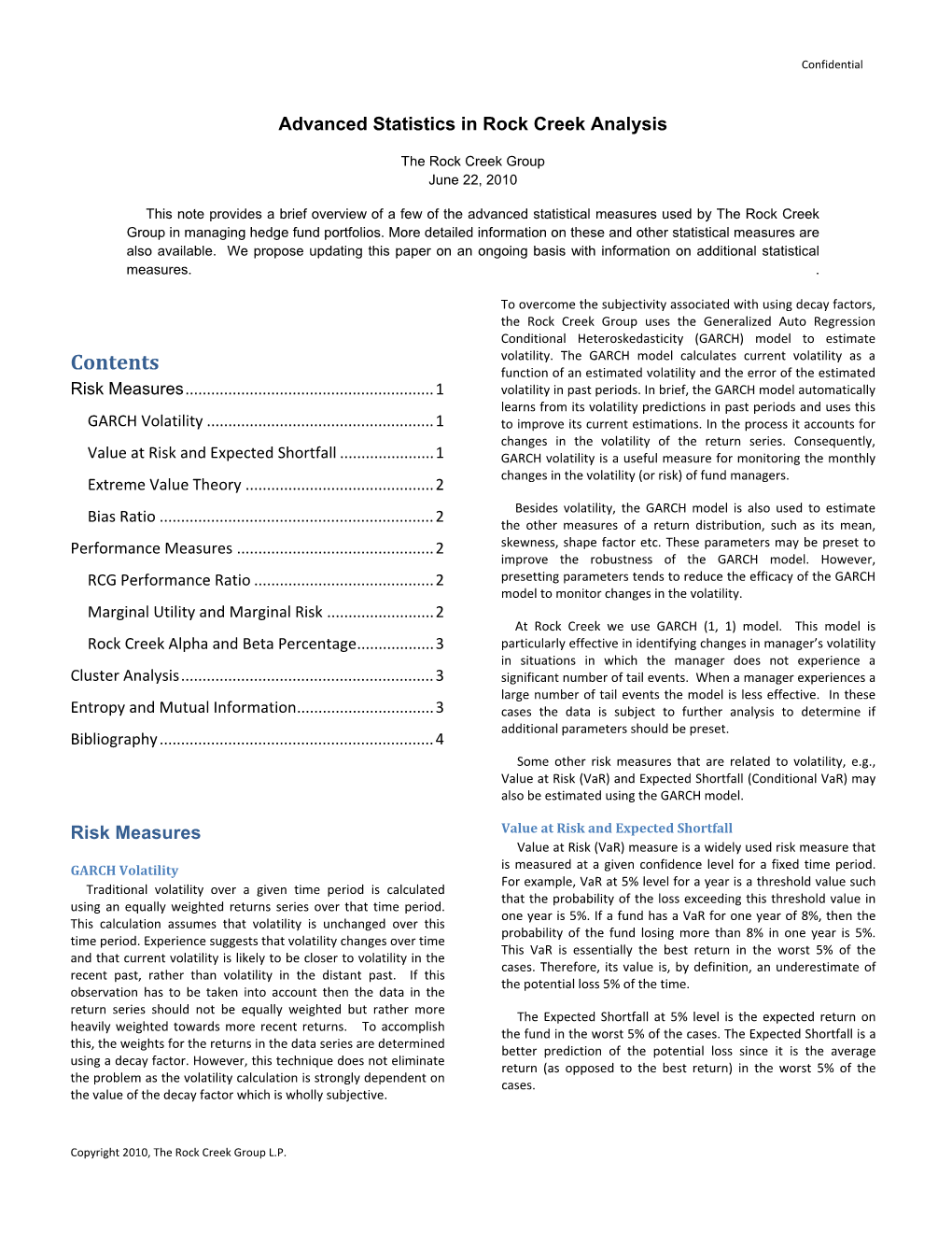 Advanced Statistics in Rock Creek Analysis