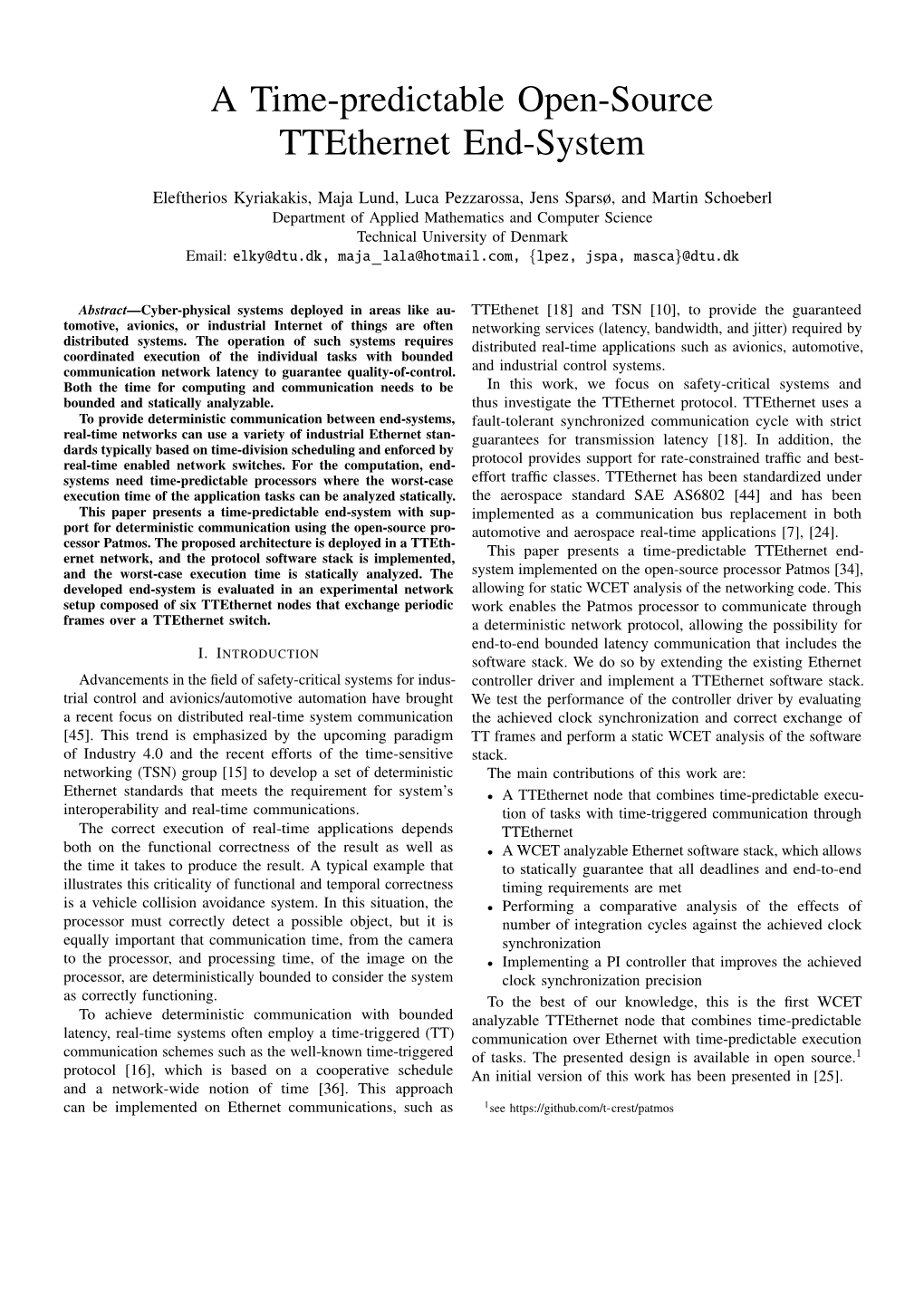 A Time-Predictable Open-Source Ttethernet End-System