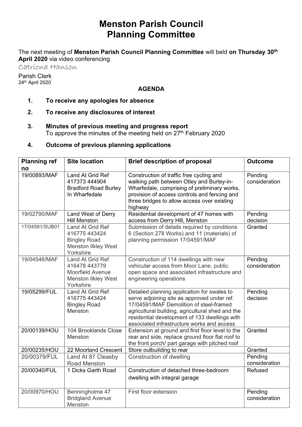 Menston Parish Council Planning Committee