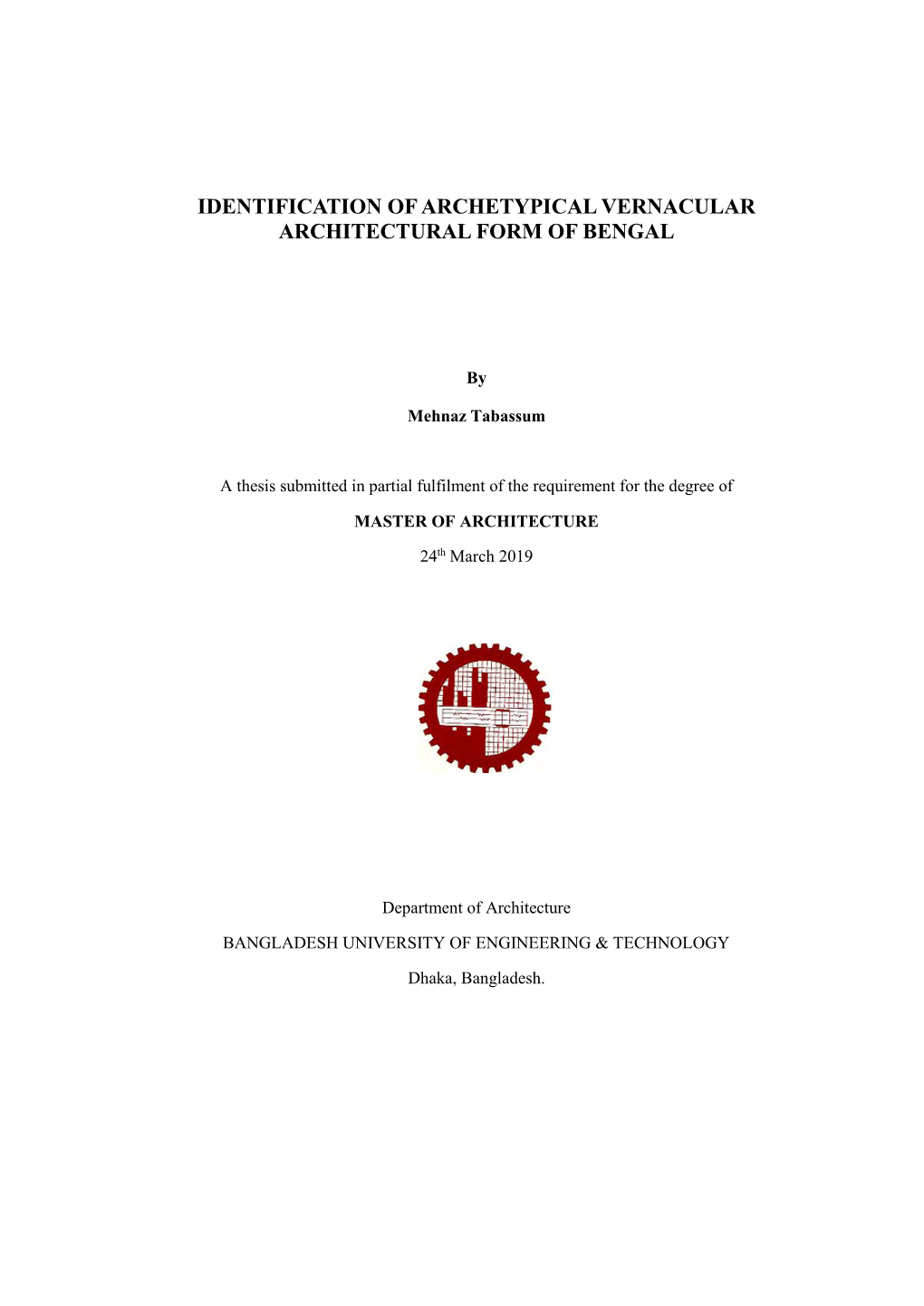 Identification of Archetypical Vernacular Architectural Form of Bengal