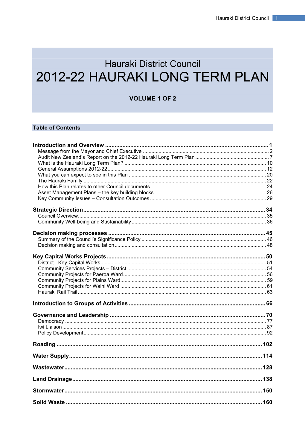 2012-22 Hauraki Long Term Plan