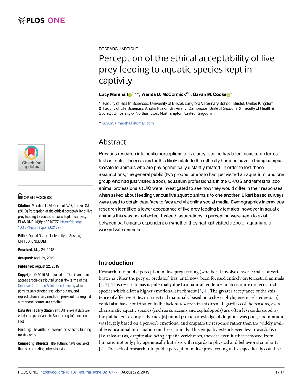 Perception of the Ethical Acceptability of Live Prey Feeding to Aquatic Species Kept in Captivity