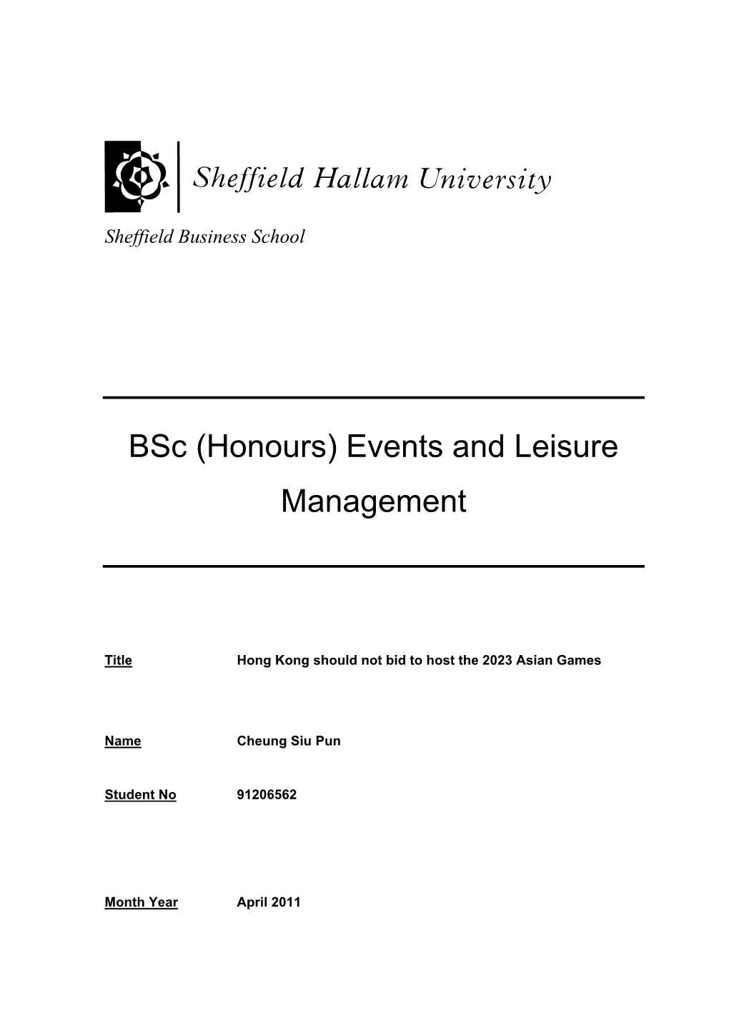 Bsc (Honours) Events and Leisure Management