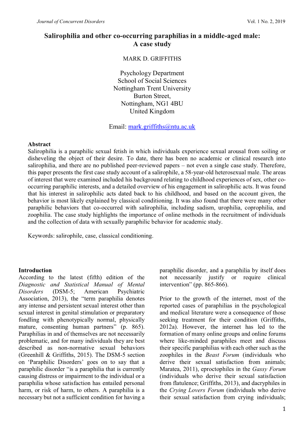 Salirophilia and Other Co-Occurring Paraphilias in a Middle-Aged Male: a Case Study