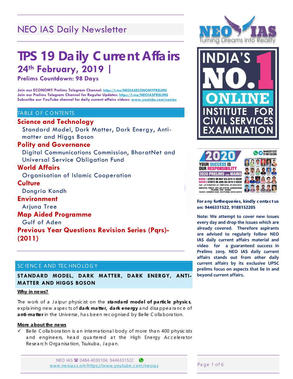 NEO IAS Daily Newsletter 24Th February 2019