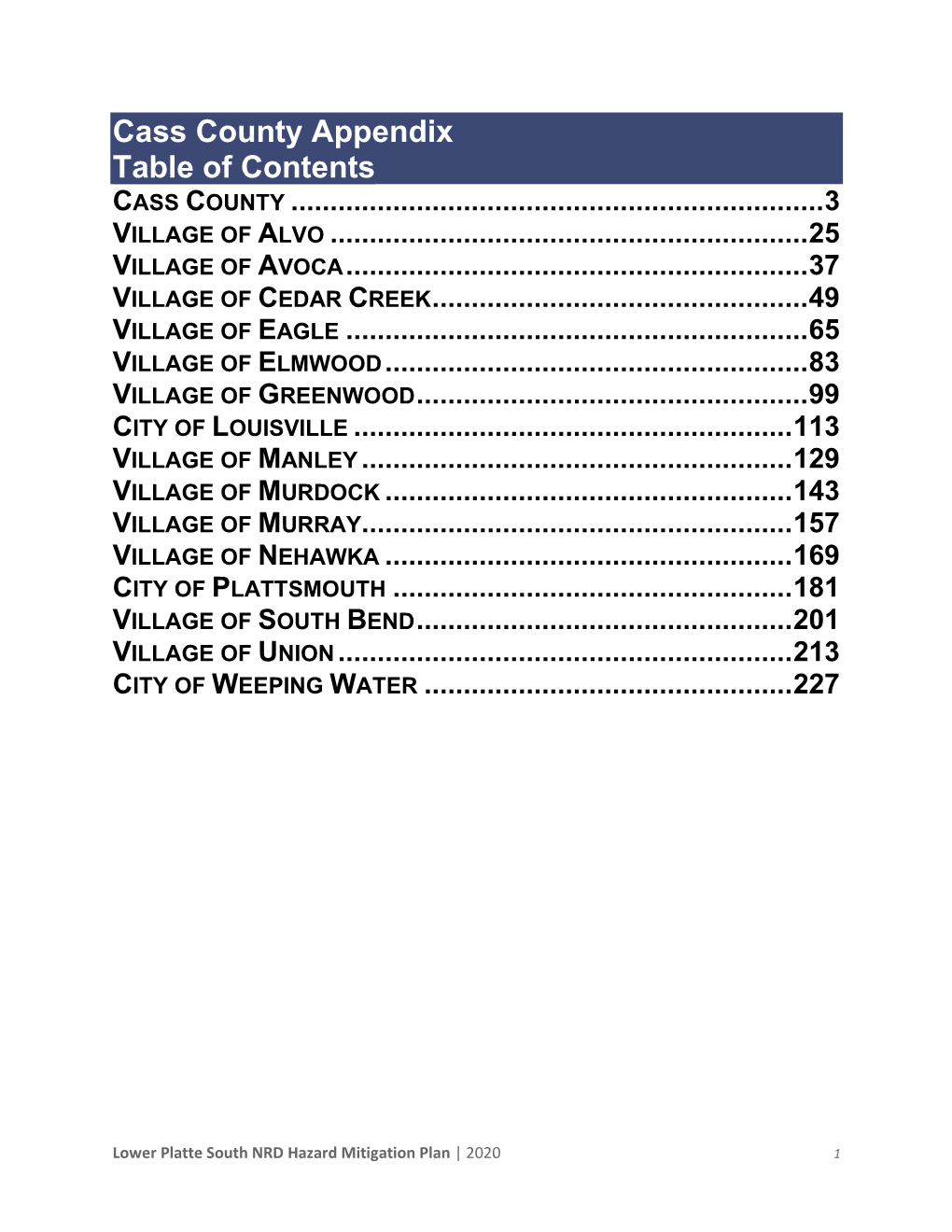 Cass County Appendix Table of Contents CASS COUNTY