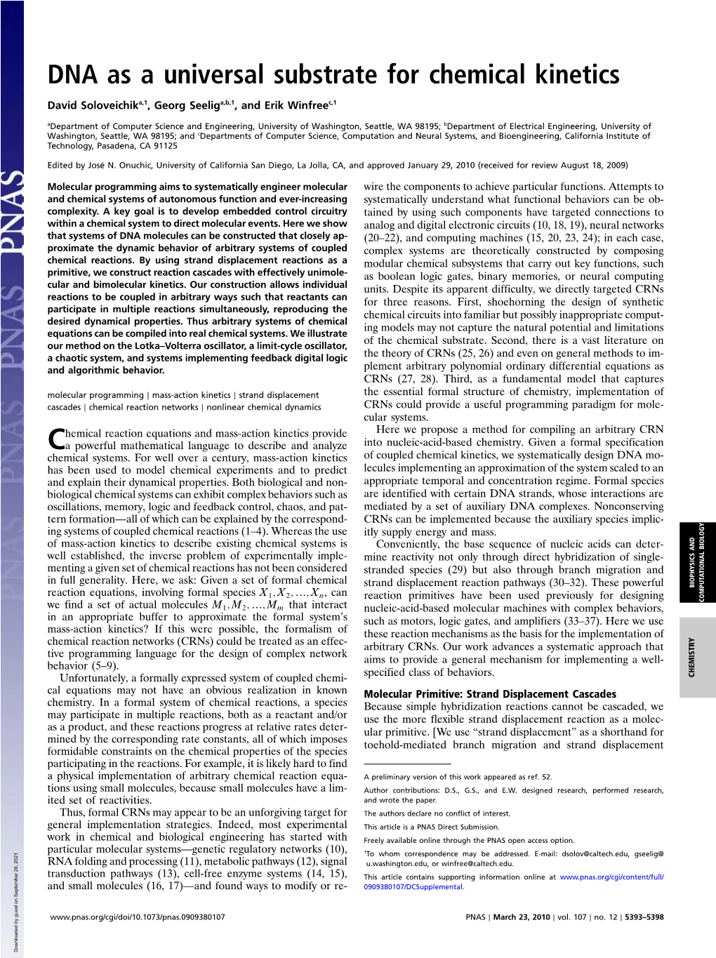 DNA As a Universal Substrate for Chemical Kinetics