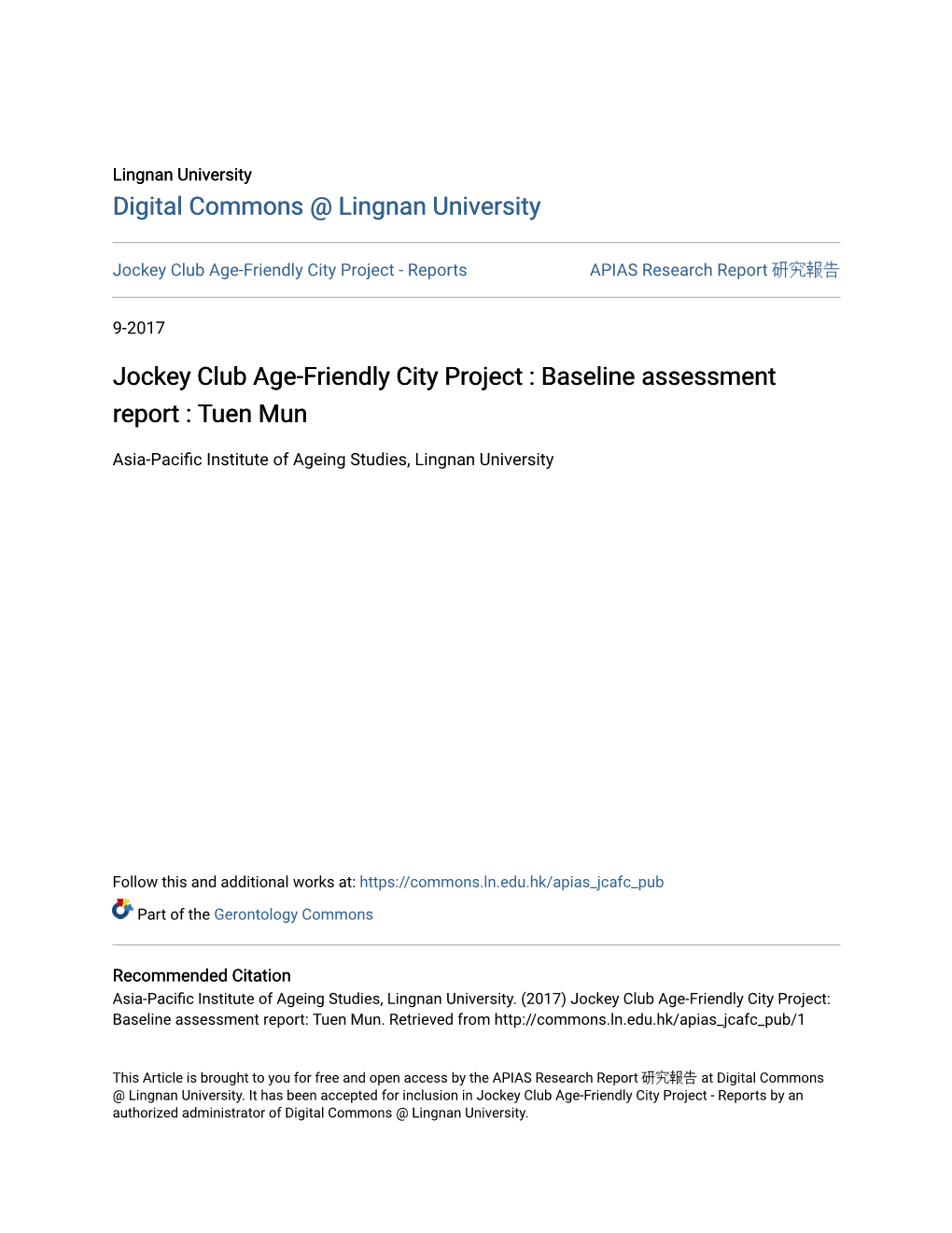 Baseline Assessment Report : Tuen Mun