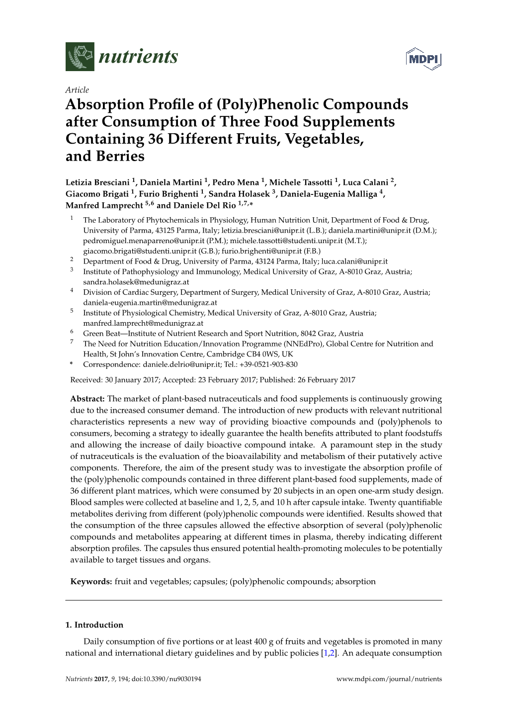 (Poly)Phenolic Compounds After Consumption of Three Food Supplements Containing 36 Different Fruits, Vegetables, and Berries