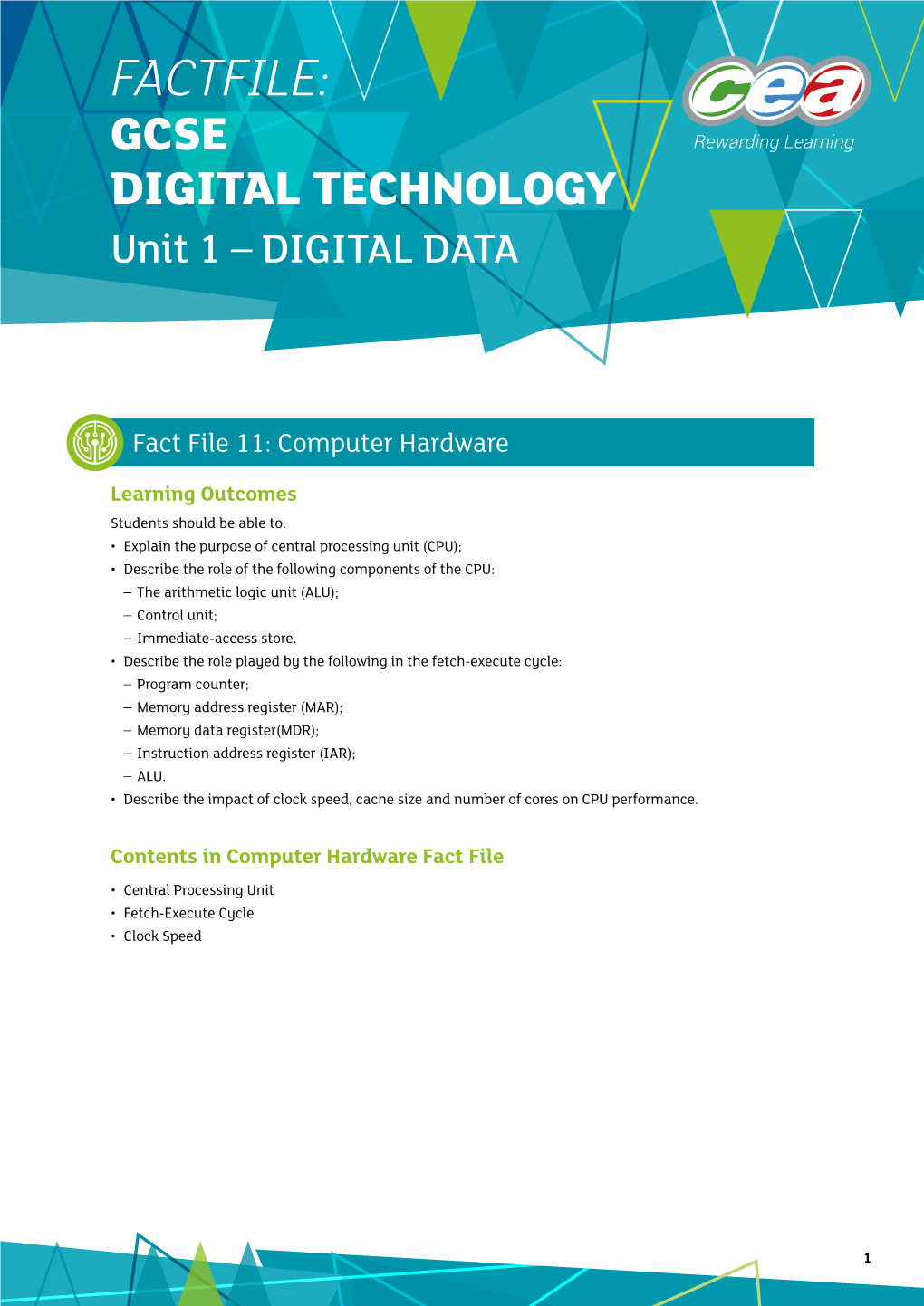 FACTFILE: GCSE DIGITAL TECHNOLOGY Unit 1 – DIGITAL DATA