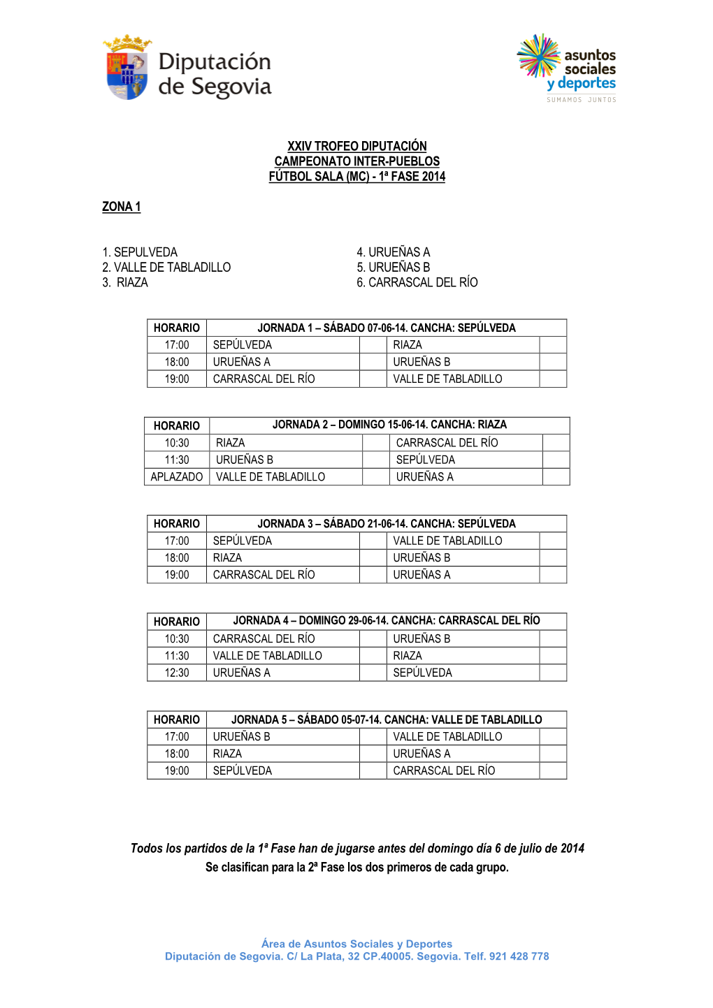 Xxiv Trofeo Diputación Campeonato Inter-Pueblos Fútbol Sala (Mc) - 1ª Fase 2014