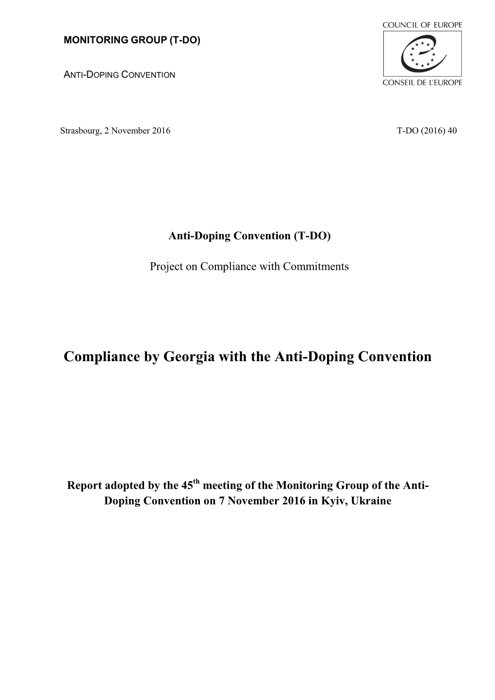 Compliance by Georgia with the Anti-Doping Convention