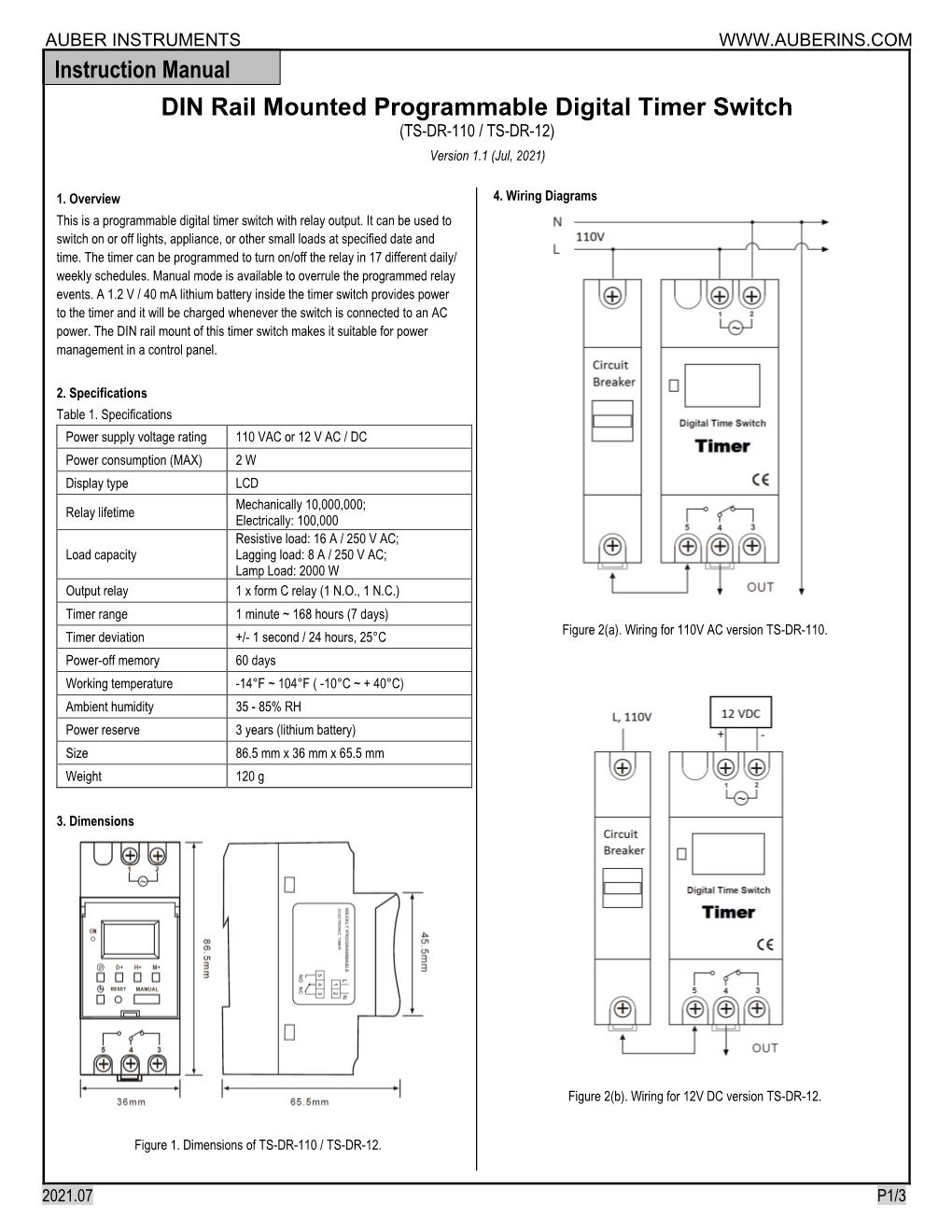 DIN Rail Mounted Programmable Digital Timer Switch (TS-DR-110 / TS-DR-12) Version 1.1 (Jul, 2021)