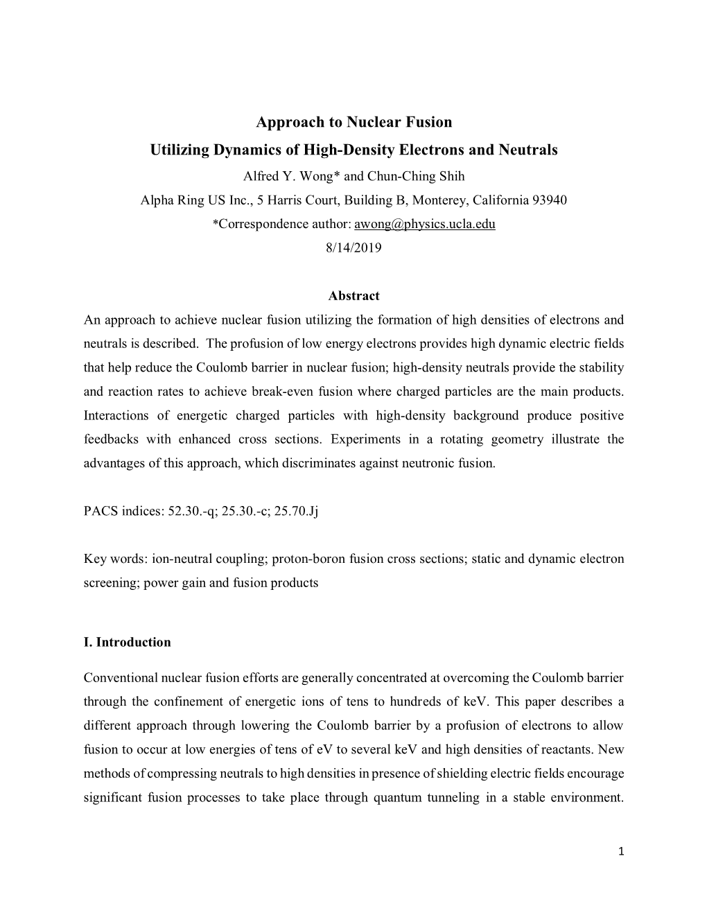 Approach to Nuclear Fusion Utilizing Dynamics of High-Density Electrons and Neutrals Alfred Y