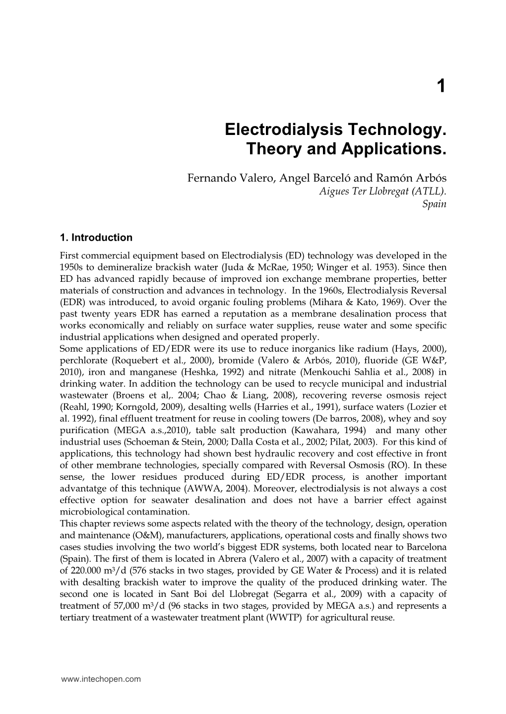 Electrodialysis Technology. Theory and Applications