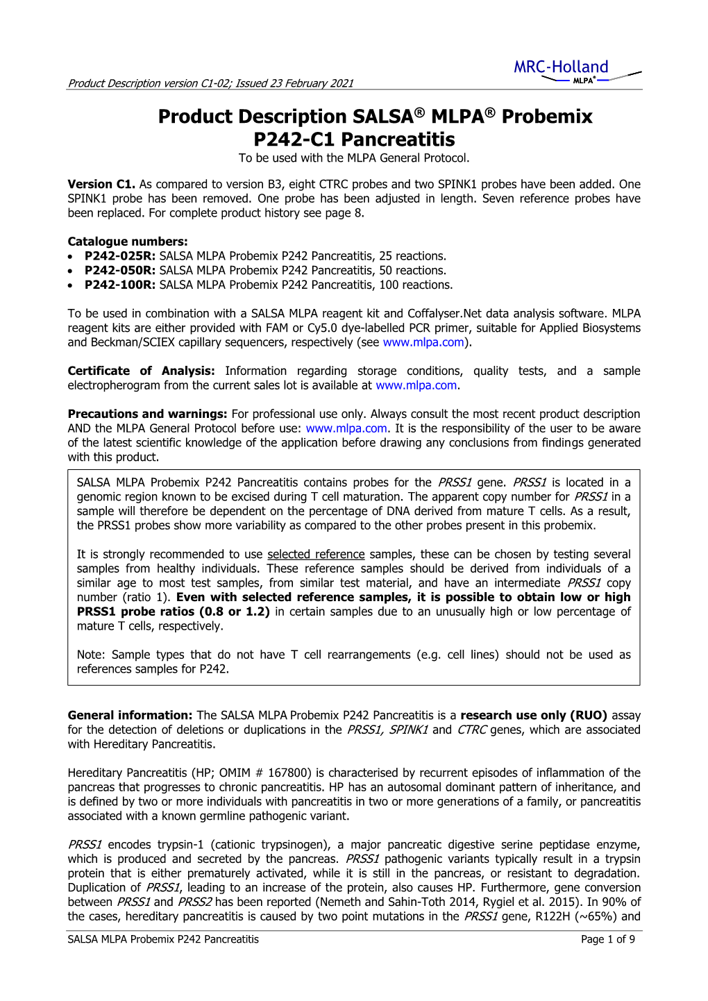 Product Description P242-C1 Pancreatitis-V02.Pdf