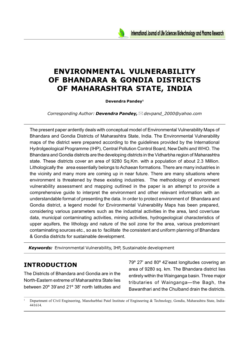 Environmental Vulnerability of Bhandara & Gondia