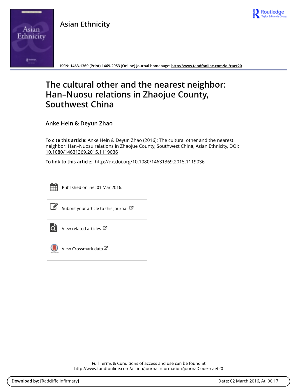 Han–Nuosu Relations in Zhaojue County, Southwest China