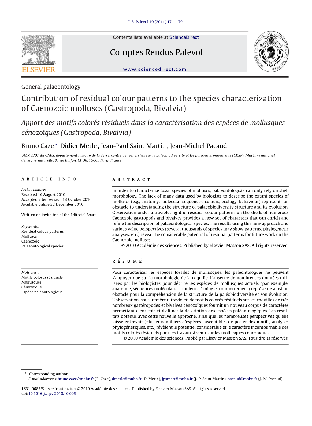 Contribution of Residual Colour Patterns to the Species Characterization of Caenozoic Molluscs (Gastropoda, Bivalvia)