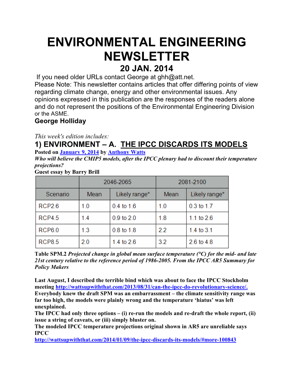 Environmental Engineering Newsletter 20 Jan