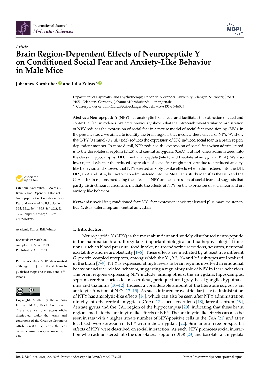 Brain Region-Dependent Effects of Neuropeptide Yon Conditioned