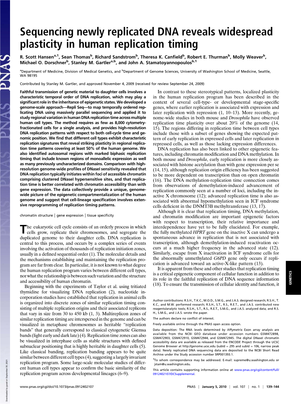 Sequencing Newly Replicated DNA Reveals Widespread Plasticity in Human Replication Timing