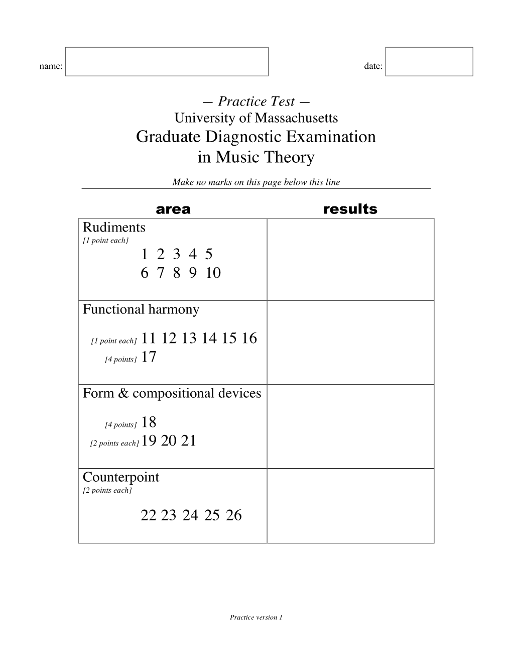 Graduate Diagnostic Examination in Music Theory
