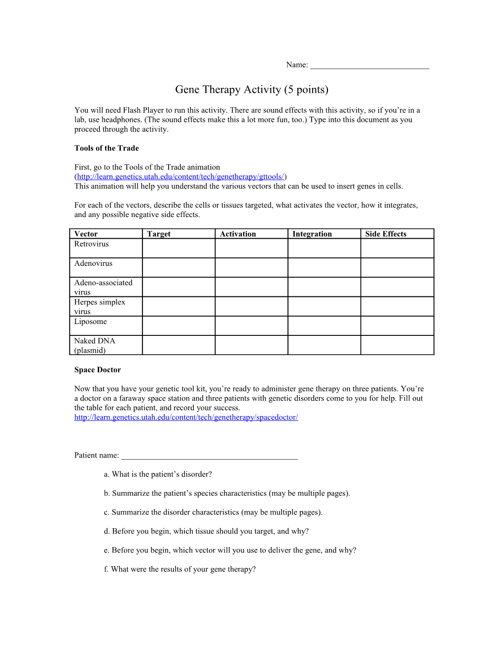 Gene Therapy Activity (5 Points)