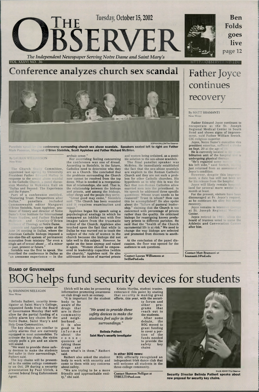 OBSERVER.ND.EDU Conference Analyzes Church Sex Scandalfather Joyce Continues Recovery