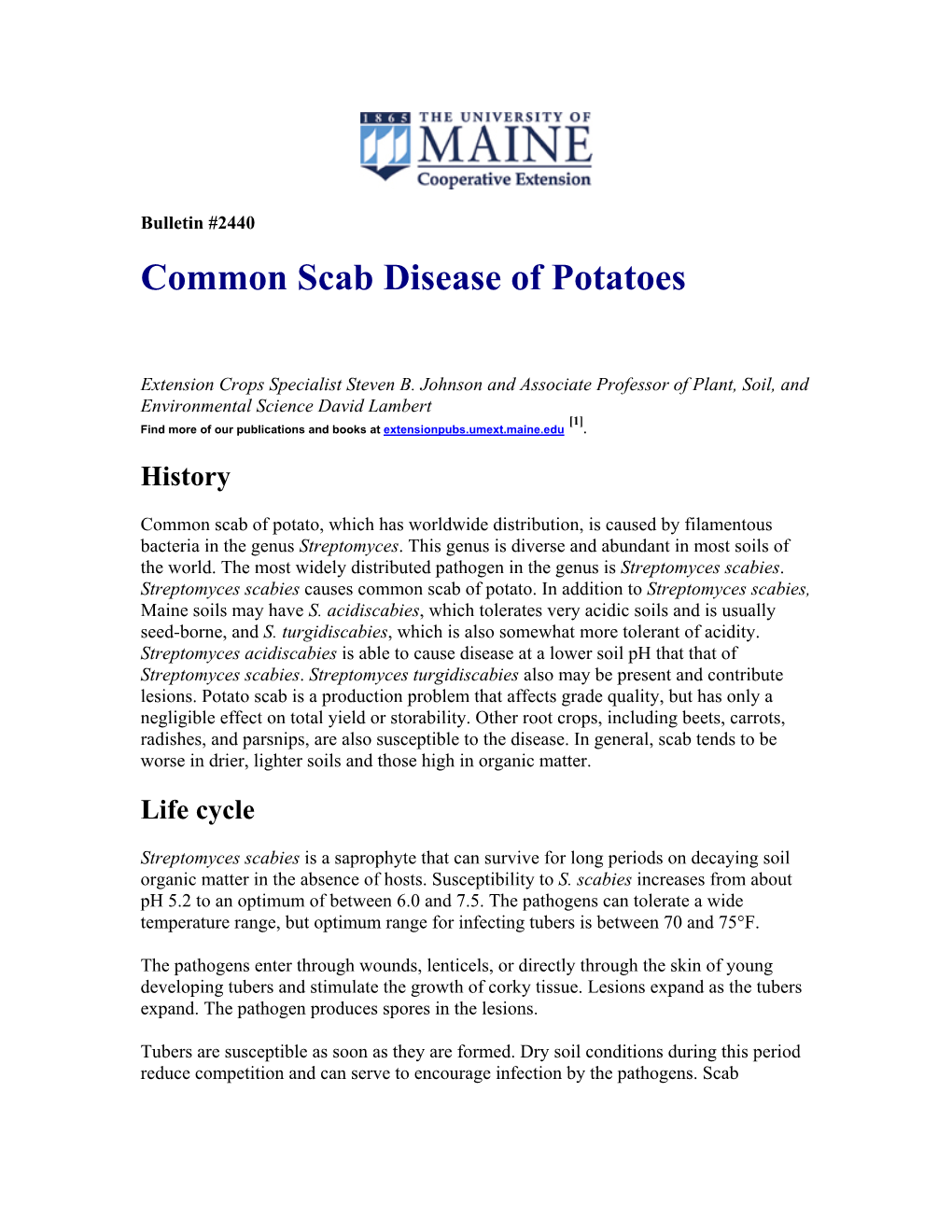 Common Scab Disease of Potatoes