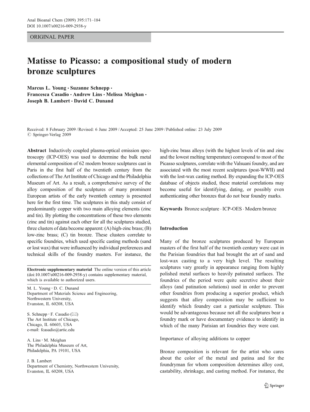 Matisse to Picasso: a Compositional Study of Modern Bronze Sculptures