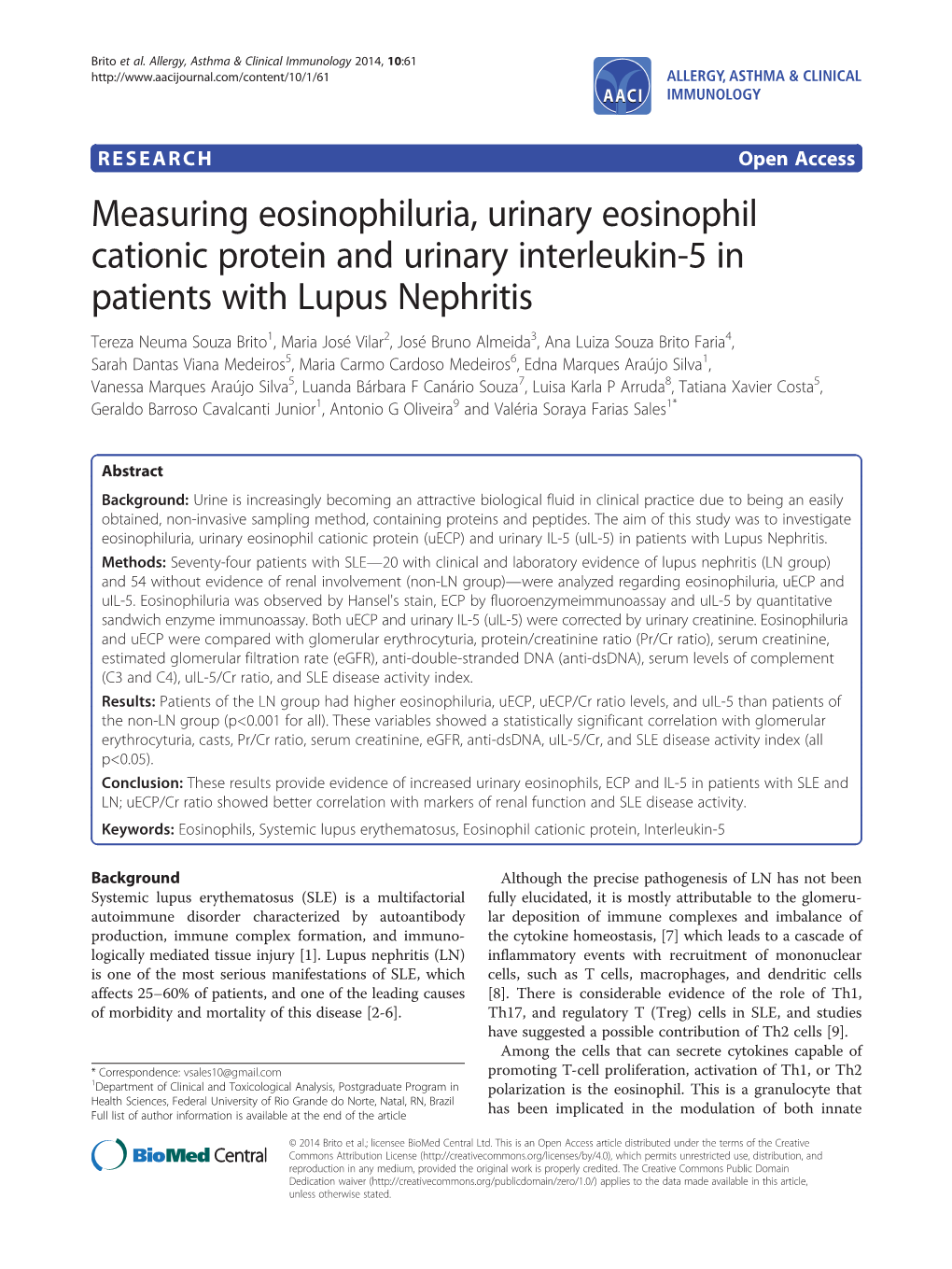 Measuring Eosinophiluria, Urinary Eosinophil Cationic Protein And
