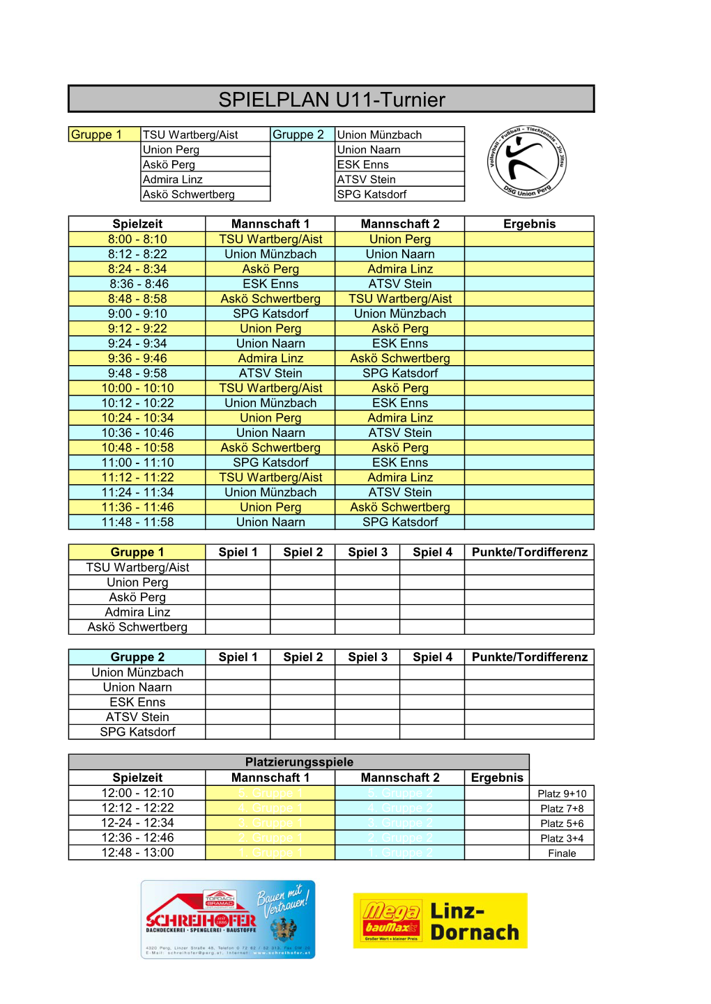 SPIELPLAN U11-Turnier