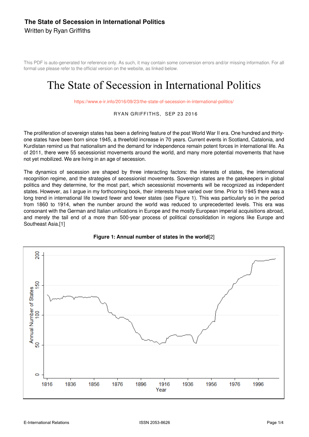 The State of Secession in International Politics Written by Ryan Griffiths