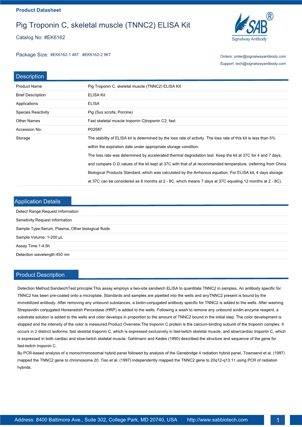 Pig Troponin C, Skeletal Muscle (TNNC2) ELISA Kit