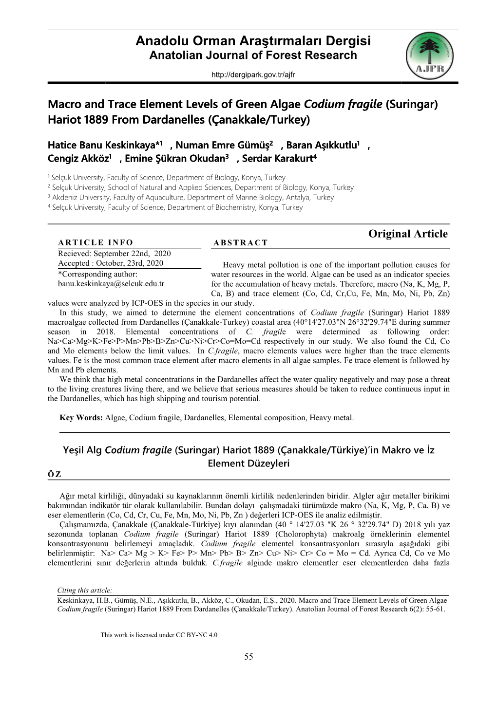 Anadolu Orman Araştırmaları Dergisi Anatolian Journal of Forest Research