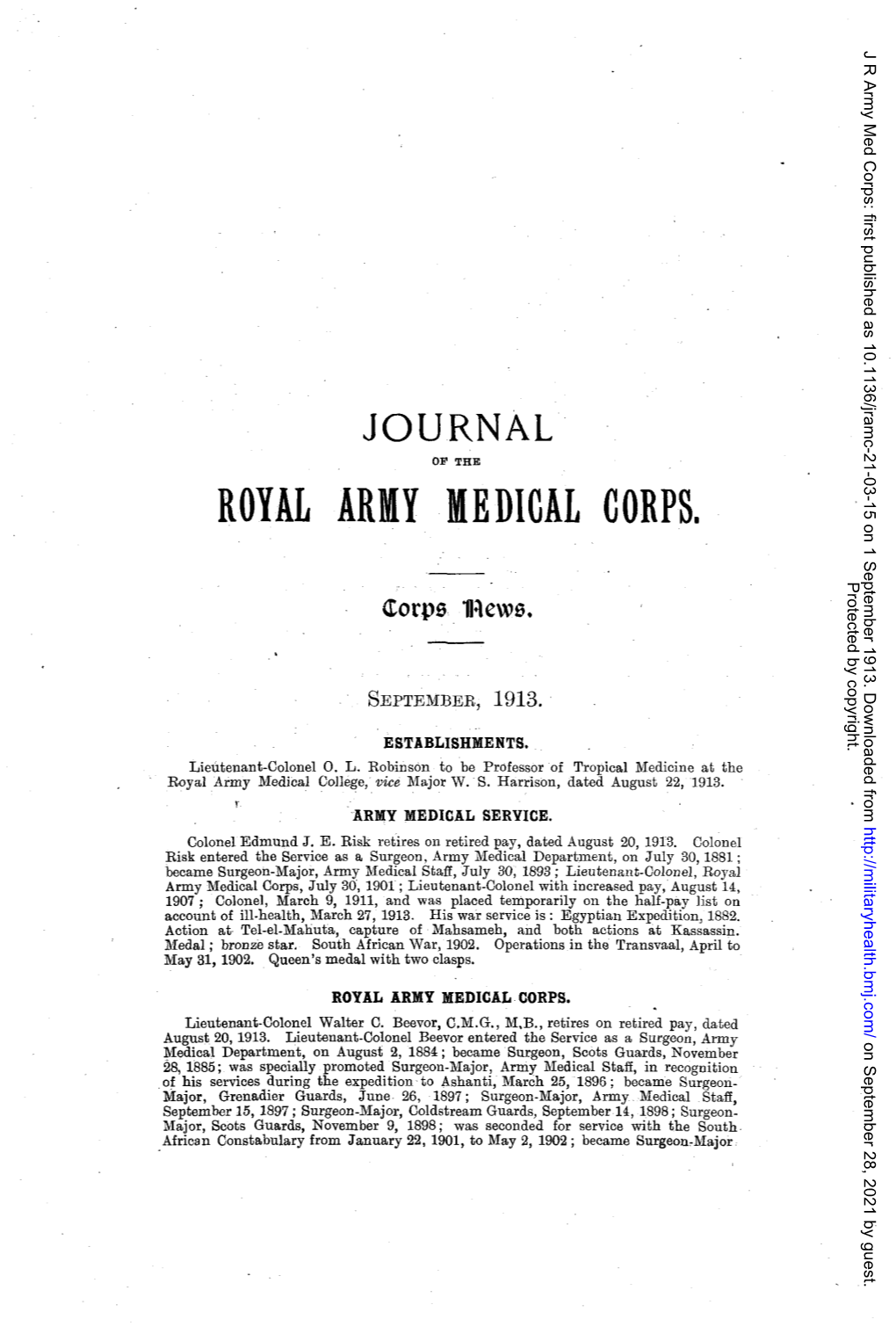 ROYAL ARMY MEDICAL CORPS. Protected by Copyright