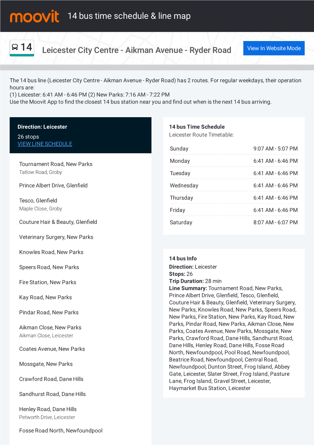 14 Bus Time Schedule & Line Route