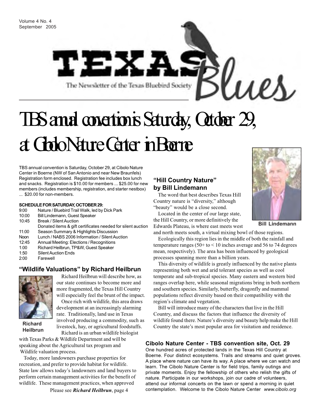 TBS Annual Convention Is Saturday, October 29, at Cibolo Nature Center in Boerne